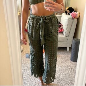 Wanderlux • Green Cropped Eyelet Lace Pants • Pocketed Bohemian Pants
